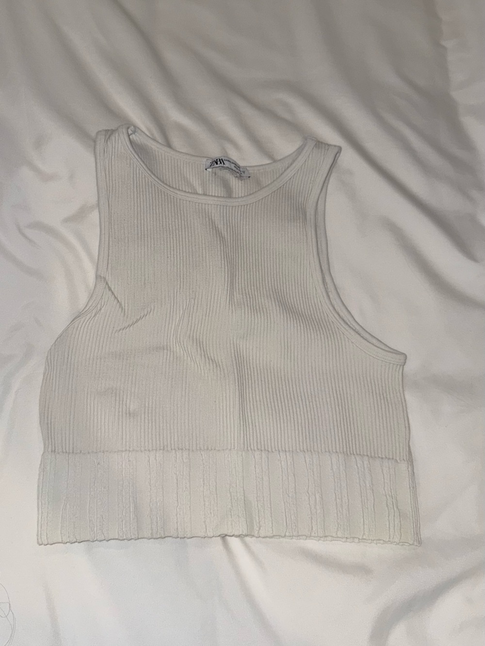 Zara White Ribbed Cropped Tank Top